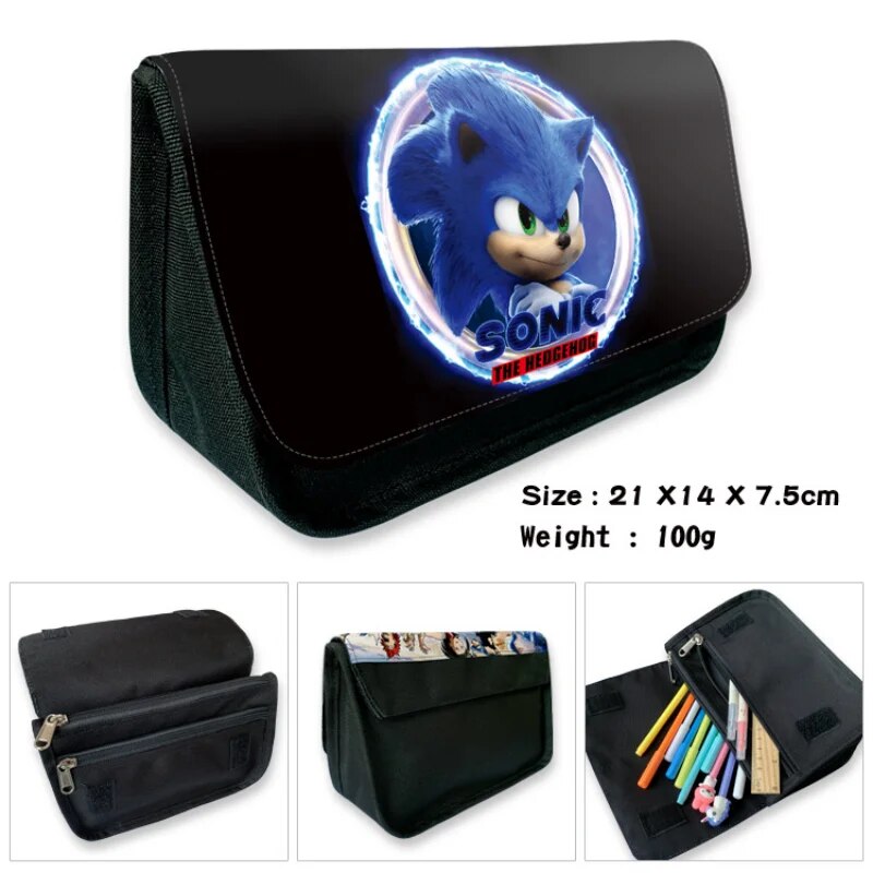 Sonic Peripheral Canvas Double-layer Zipper Pencil Case Pencil Case Wallet Primary and Middle School Students Pencil Case