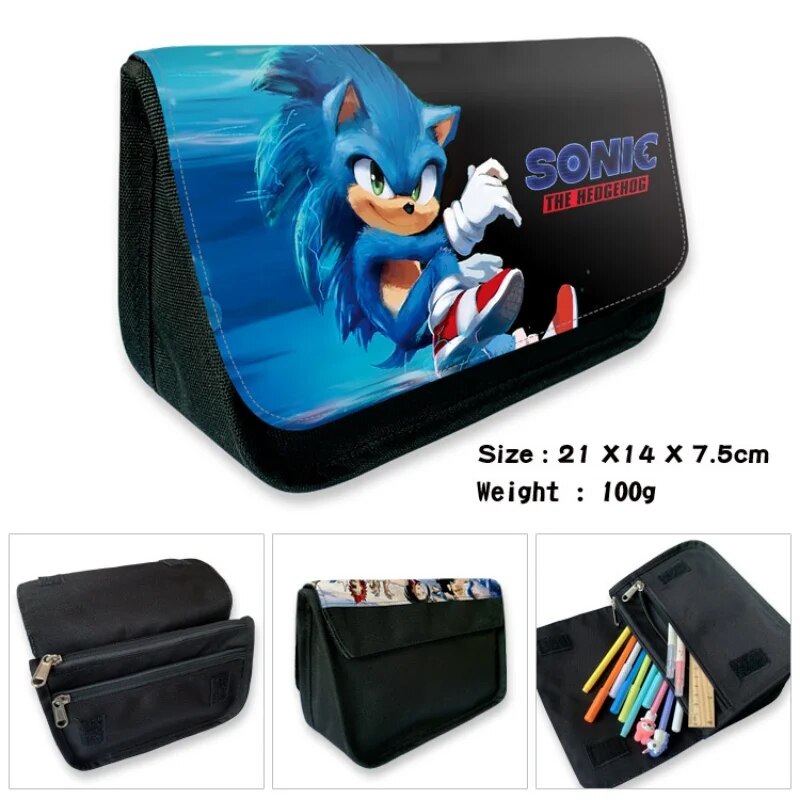 Sonic Peripheral Canvas Double-layer Zipper Pencil Case Pencil Case Wallet Primary and Middle School Students Pencil Case