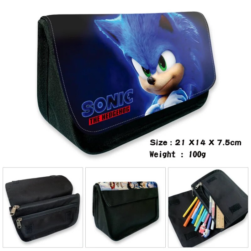 Sonic Peripheral Canvas Double-layer Zipper Pencil Case Pencil Case Wallet Primary and Middle School Students Pencil Case