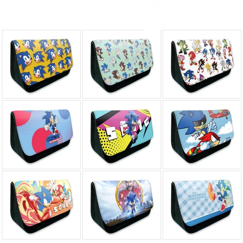 Sonic Peripheral Canvas Double-layer Zipper Pencil Case Pencil Case Wallet Primary and Middle School Students Pencil Case