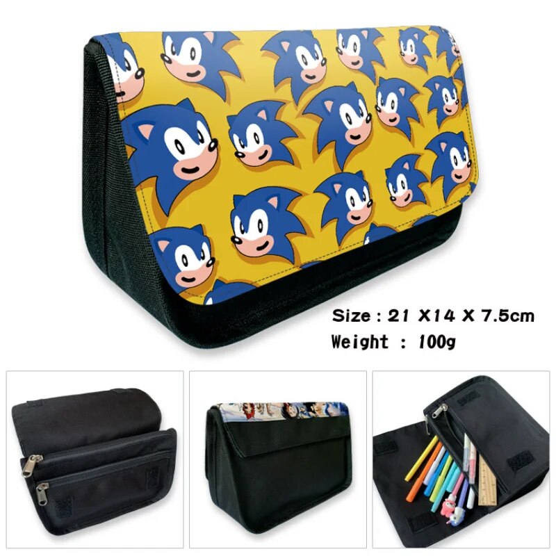 Sonic Peripheral Canvas Double-layer Zipper Pencil Case Pencil Case Wallet Primary and Middle School Students Pencil Case